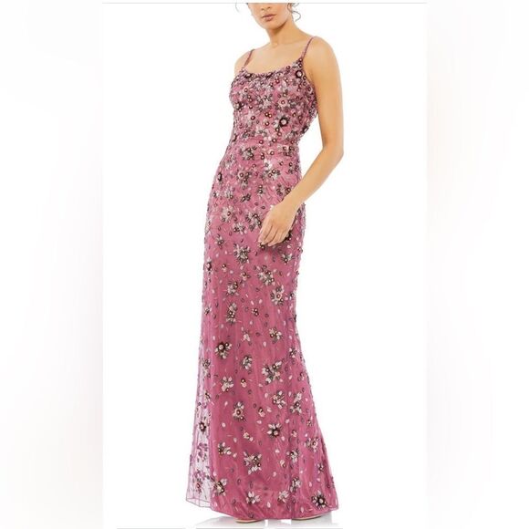 Mac Duggal Floral Beaded Scoop Neck Column Gown NWT 5477 Raspberry - Picture 5 of 9